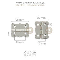 Papatya Menteşe Düz Parlak Gümüş Küçük (25x20 mm) Ekonomik - Tual Hobi Sanat (1)