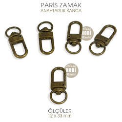 Paris Zamak Kanca Antik (12x33 mm) Anahtarlık Kancası - Tual Hobi Sanat