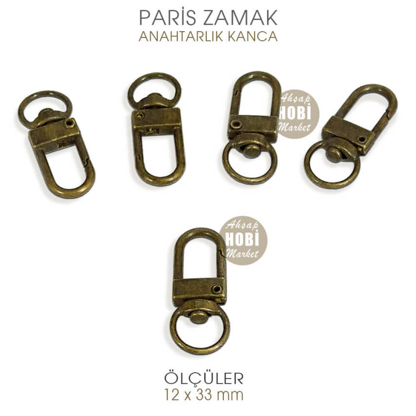 Paris Zamak Kanca Antik (12x33 mm) Anahtarlık Kancası - 1