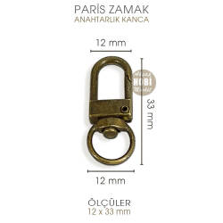 Paris Zamak Kanca Antik (12x33 mm) Anahtarlık Kancası - Tual Hobi Sanat (1)