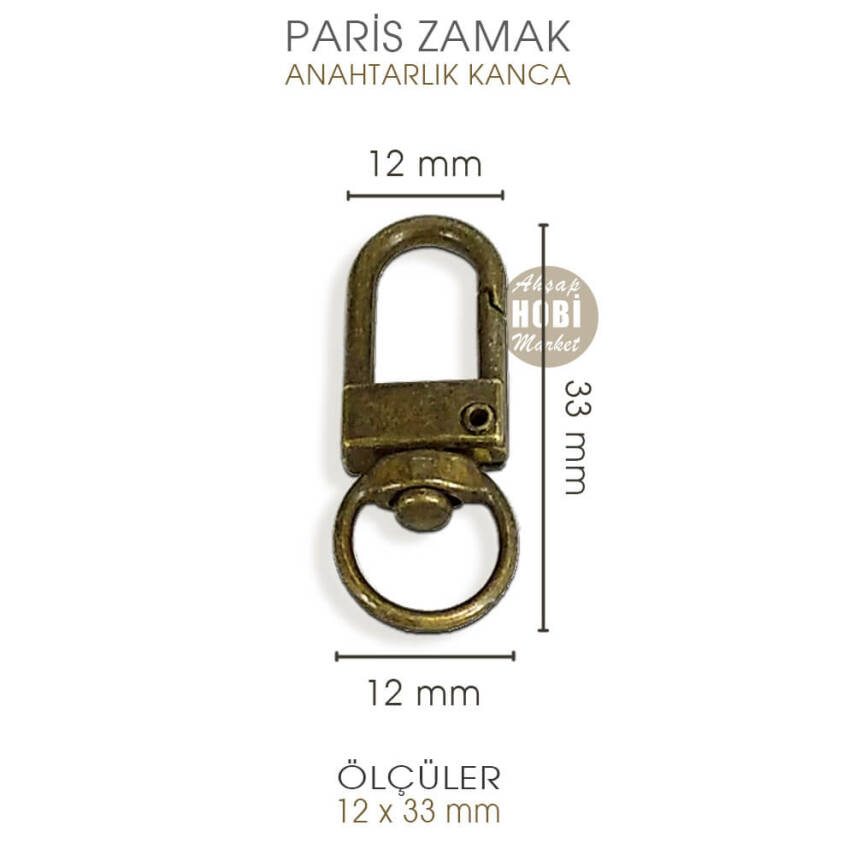 Paris Zamak Kanca Antik (12x33 mm) Anahtarlık Kancası - 2