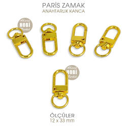 Paris Zamak Kanca Gold (12x33 mm) Anahtarlık Kancası - Tual Hobi Sanat