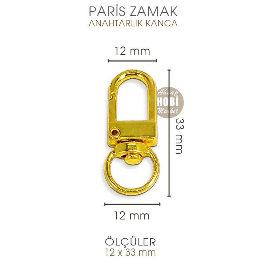 Paris Zamak Kanca Gold (12x33 mm) Anahtarlık Kancası - 2
