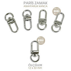 Paris Zamak Kanca Gümüş (12x33 mm) Anahtarlık Kancası - Tual Hobi Sanat