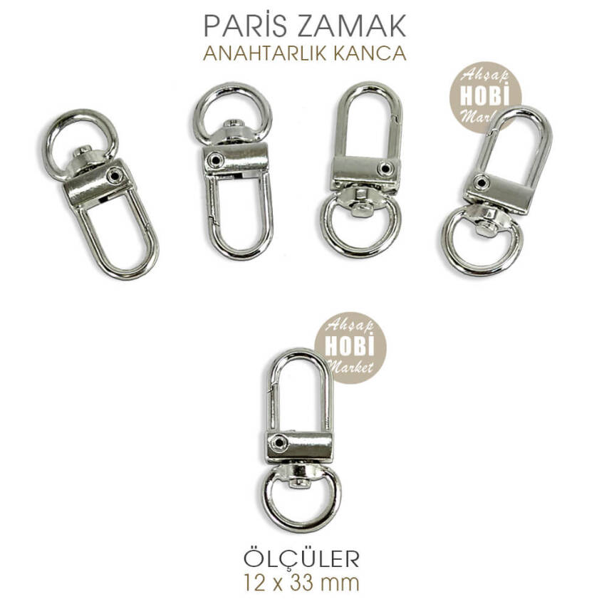 Paris Zamak Kanca Gümüş (12x33 mm) Anahtarlık Kancası - 1