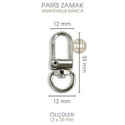 Paris Zamak Kanca Gümüş (12x33 mm) Anahtarlık Kancası - Tual Hobi Sanat (1)