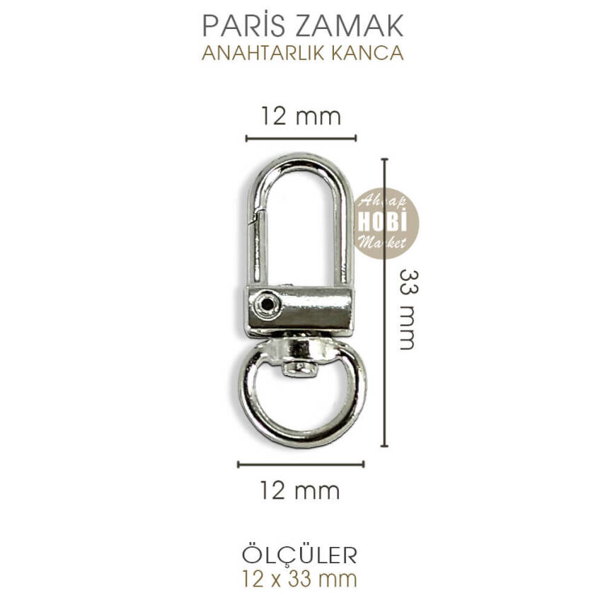 Paris Zamak Kanca Gümüş (12x33 mm) Anahtarlık Kancası - 2