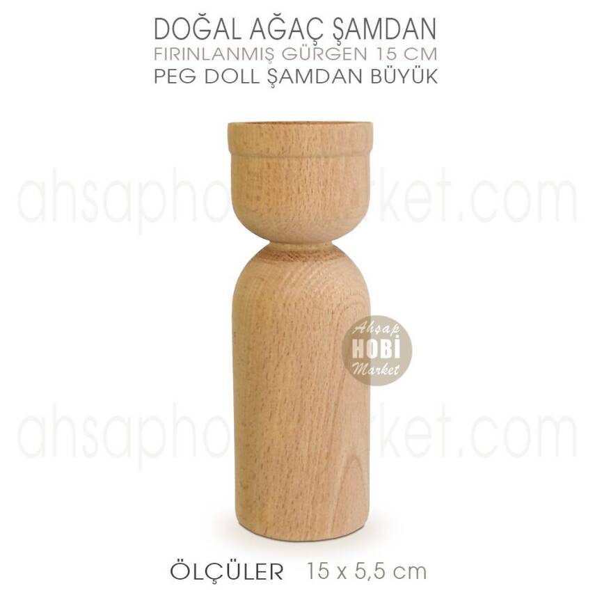 Peg Doll Şamdan Mumluk Büyük Boy (15X5,5 cm) Doğal Ağaç - 1