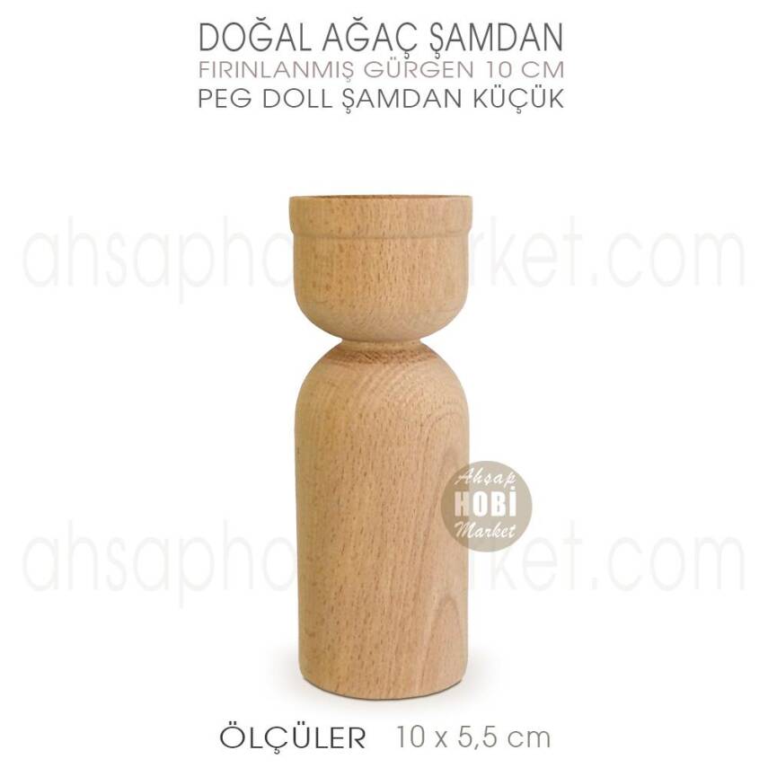 Peg Doll Şamdan Mumluk Küçük Boy (10X5,5 cm) Doğal Ağaç - 1