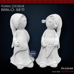 Pijamalı Çocuklar Biblo Seti (2 Parça) Ham Polyester - Tual Hobi Sanat