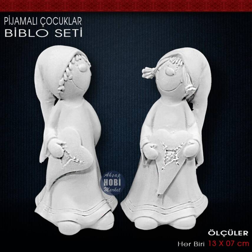 Pijamalı Çocuklar Biblo Seti (2 Parça) Ham Polyester - 1