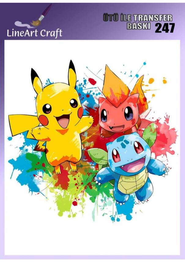 Pikachu Desenli Kumaş Transfer Kağıdı LNT-K247 (20x20 cm) - 1