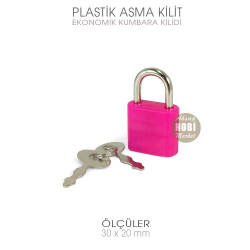Plastik Ekonomik Asma Kilit Küçük (30x20mm) Çocuk Kumbara Kilidi - Tual Hobi Sanat