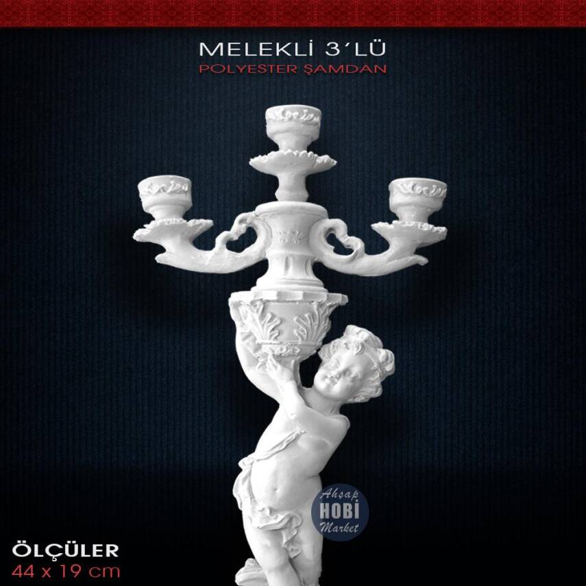Polyester 3 Kollu Melekli Şamdan (44x19cm) ŞD03 - 2