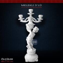 Polyester 3 Kollu Melekli Şamdan (44x19cm) ŞD03 - Tual Hobi Sanat