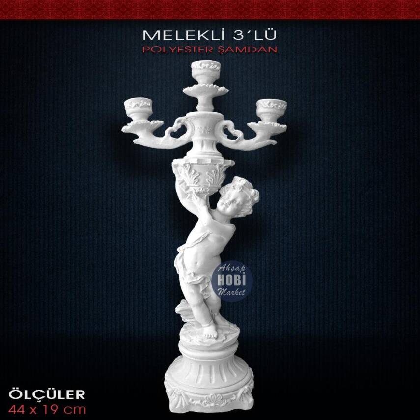 Polyester 3 Kollu Melekli Şamdan (44x19cm) ŞD03 - 1