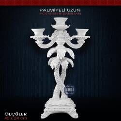 Polyester 3 Kollu Palmiyeli Şamdan (40x24cm) - Tual Hobi Sanat