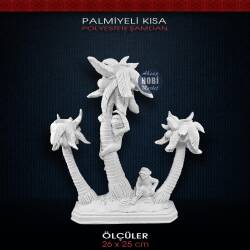 Polyester 3 Palmiyeli Maymunlu Şamdan (26x25cm) - Tual Hobi Sanat