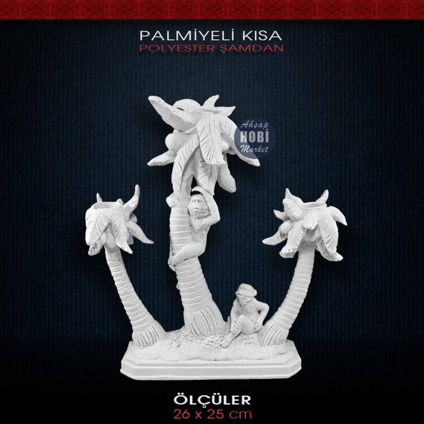 Polyester 3 Palmiyeli Maymunlu Şamdan (26x25cm) - 1