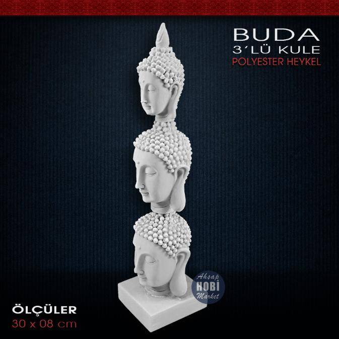 Polyester 3'lü Buda Kule Heykeli (30x8cm) - 2
