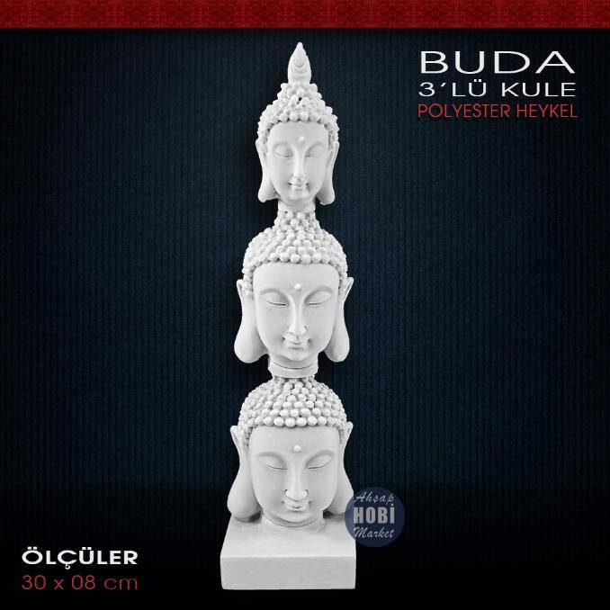 Polyester 3'lü Buda Kule Heykeli (30x8cm) - 1