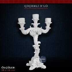 Polyester 3'lü Çiçekli Şamdan Mumluk (28x18cm) - Tual Hobi Sanat