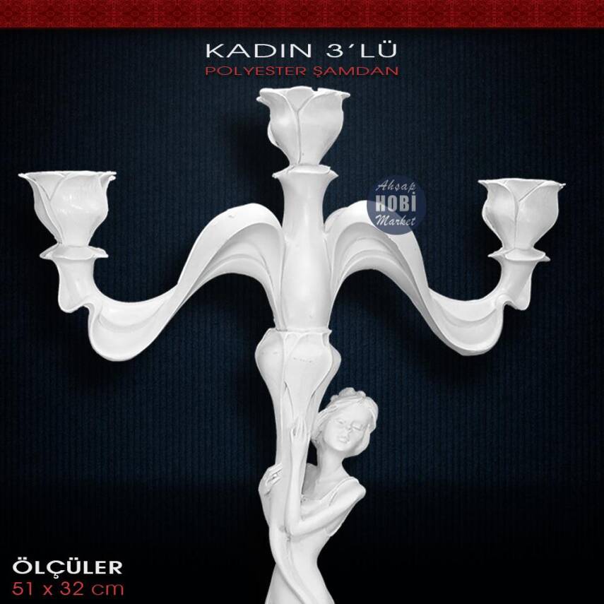 Polyester 3'lü Kadın Dev Şamdan (51x32cm) - 2