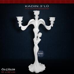 Polyester 3'lü Kadın Dev Şamdan (51x32cm) - Tual Hobi Sanat