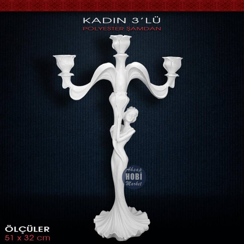 Polyester 3'lü Kadın Dev Şamdan (51x32cm) - 1