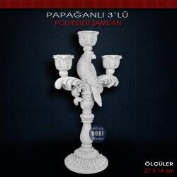 Polyester 3'lü Papağanlı Şamdan Mumluk (27x14 cm) - Tual Hobi Sanat