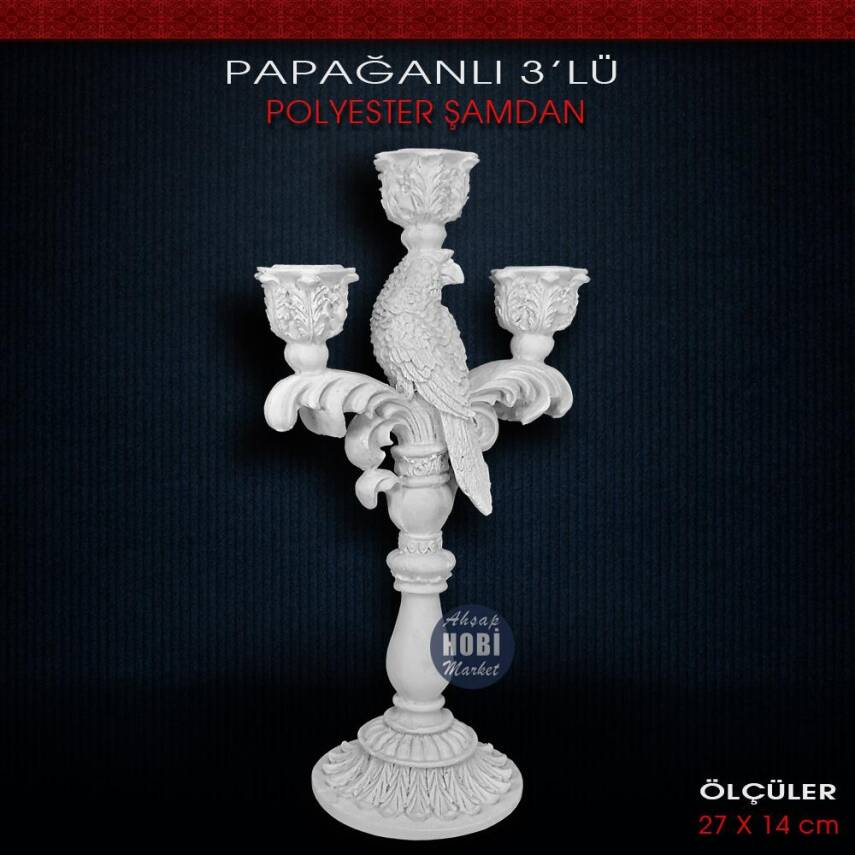 Polyester 3'lü Papağanlı Şamdan Mumluk (27x14 cm) - 1