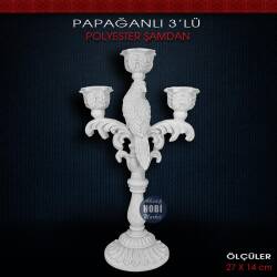 Polyester 3'lü Papağanlı Şamdan Mumluk (27x14 cm) - Tual Hobi Sanat (1)