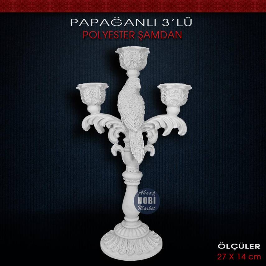 Polyester 3'lü Papağanlı Şamdan Mumluk (27x14 cm) - 2