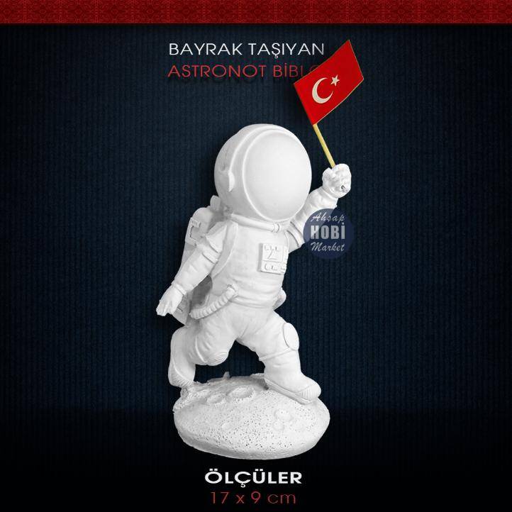 Polyester Bayraklı Astronot Biblo (17x9cm) - 1