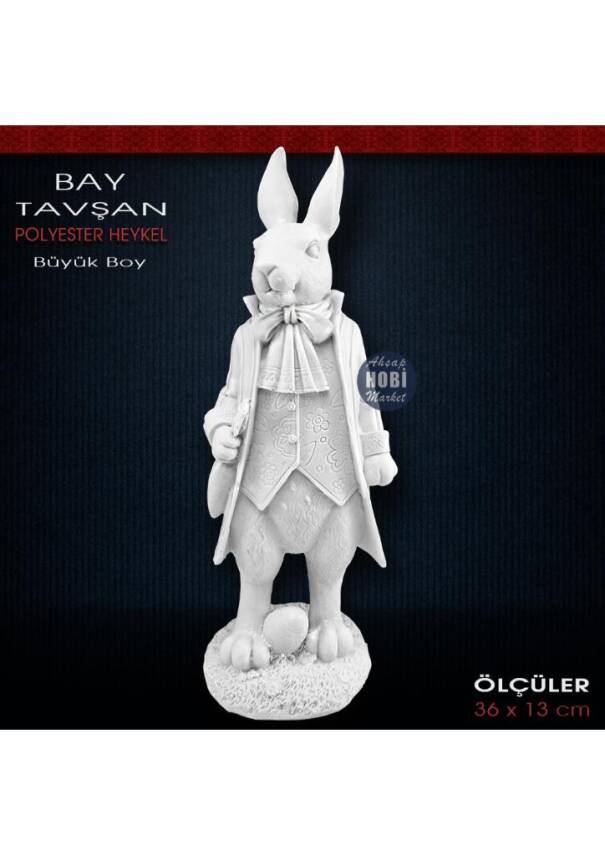 Polyester Büyük Bay Tavşan Heykeli (36x13cm) - 1