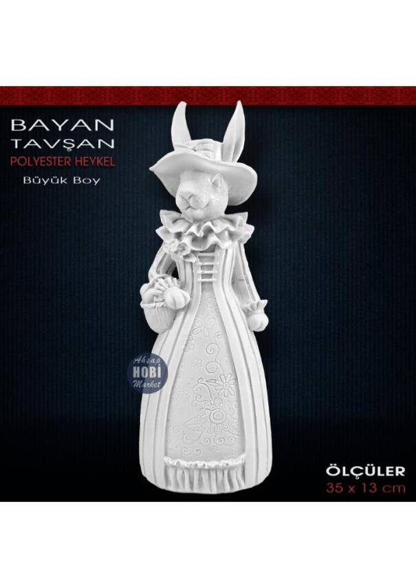 Polyester Büyük Bayan Tavşan Heykeli (35x13cm) - 1