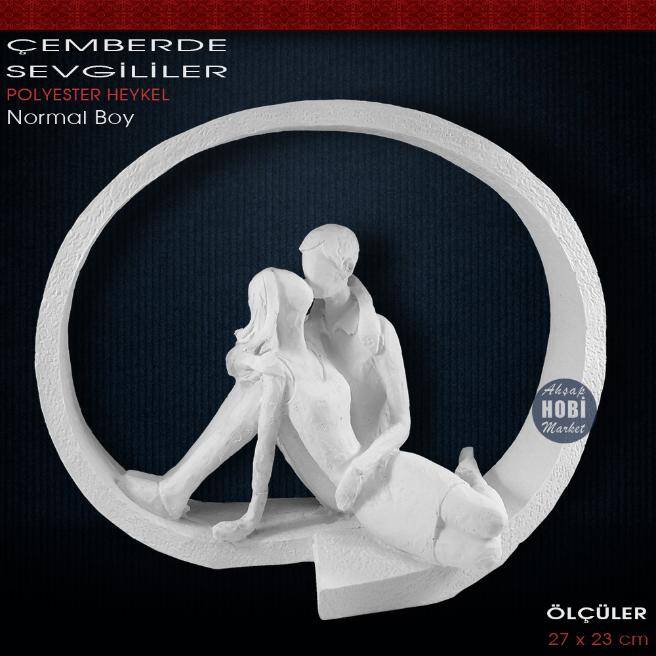 Polyester Çember İçinde Sevgililer Biblo (27x23 cm) - 1