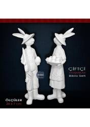 Polyester Çiftçi Tavşanlar Biblo Seti (2 Parça) - Tual Hobi Sanat
