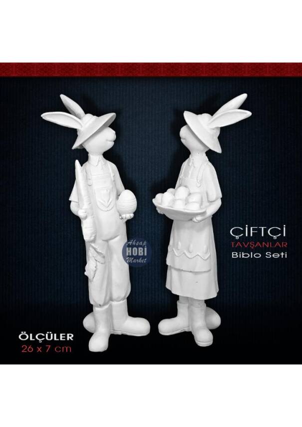 Polyester Çiftçi Tavşanlar Biblo Seti (2 Parça) - 1