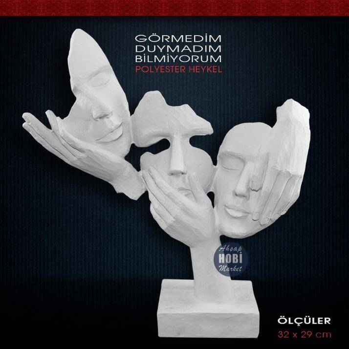 Polyester Görmedim Duymadım Bilmiyorum Heykel (32x29 cm) - 1