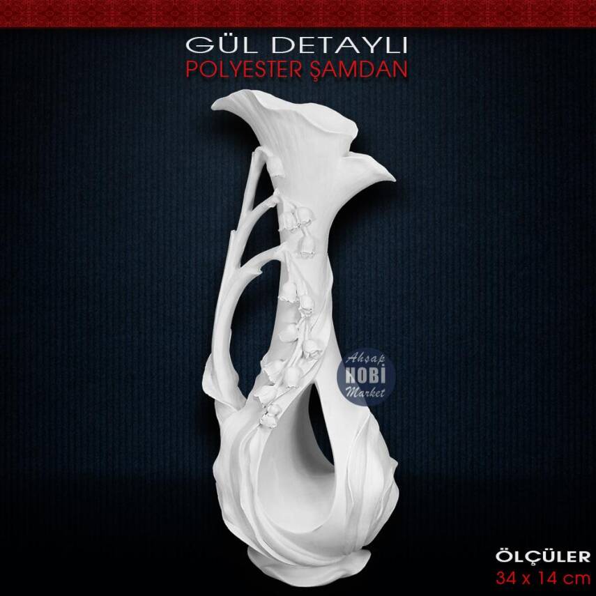 Polyester Gül Detaylı Şamdan Mumluk (34x14 cm) - 1