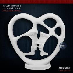 Polyester Kalp İçinde Sevgililer Biblo (26x26cm) - Tual Hobi Sanat