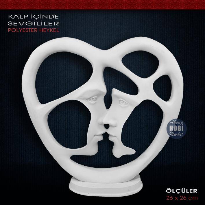 Polyester Kalp İçinde Sevgililer Biblo (26x26cm) - 1