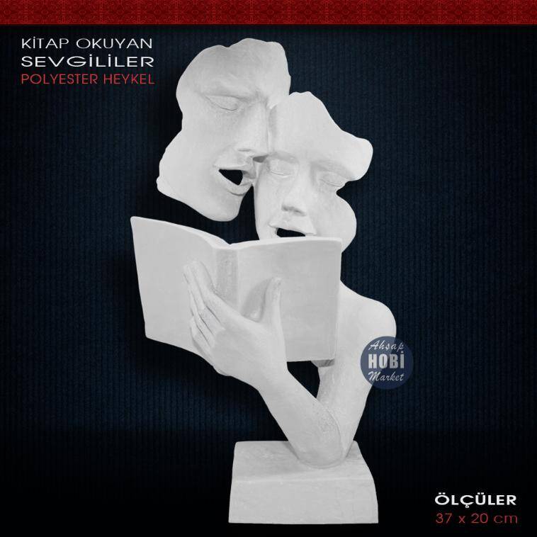 Polyester Kitap Okuyan Çift Heykeli (37x20cm) - 1
