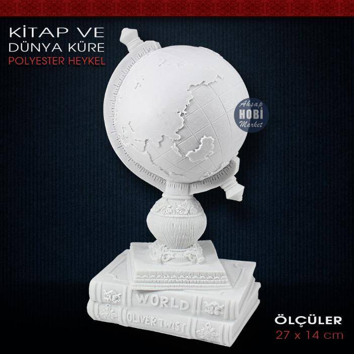 Polyester Kitap ve Dünya Küre Heykeli (27x14cm) - 1