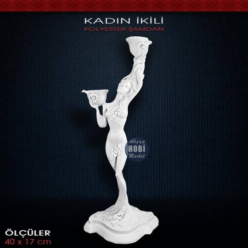 Polyester Kızlı Şamdan Mumluk (39x16cm) - 1