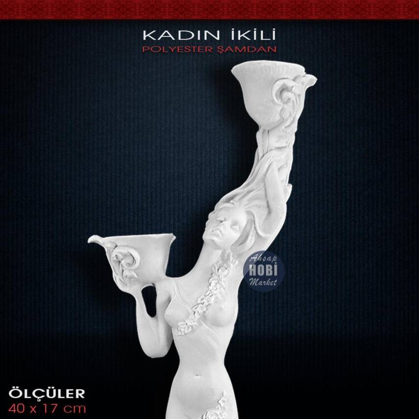 Polyester Kızlı Şamdan Mumluk Büyük (40x17cm) SM1101 - 2