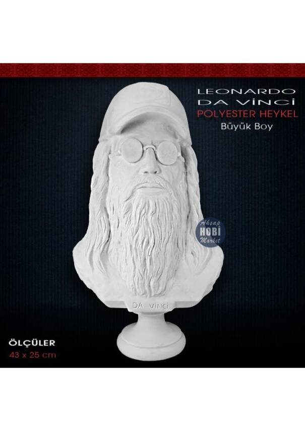 Polyester Leonardo Da Vinci Heykeli - Büyük Boy (43x25cm) - 1