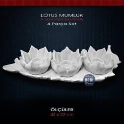 Polyester Lotus Çiçekli 3'lü Mumluk (43x22cm) - Tual Hobi Sanat