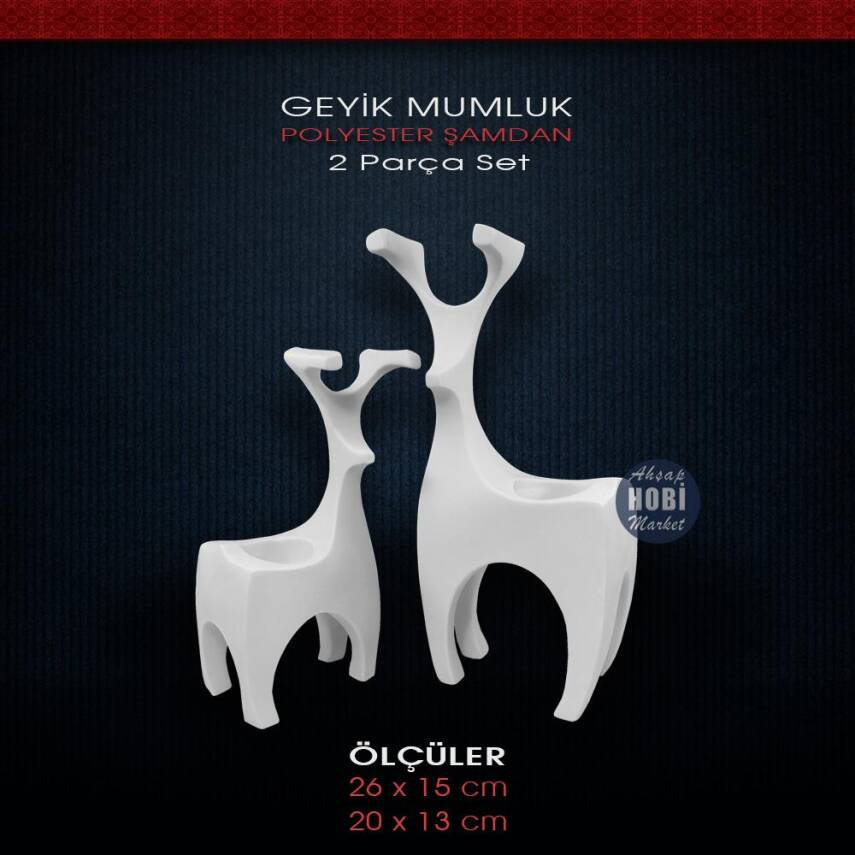 Polyester Modern Geyik Tealight Biblo Seti (2 Parça) - 1